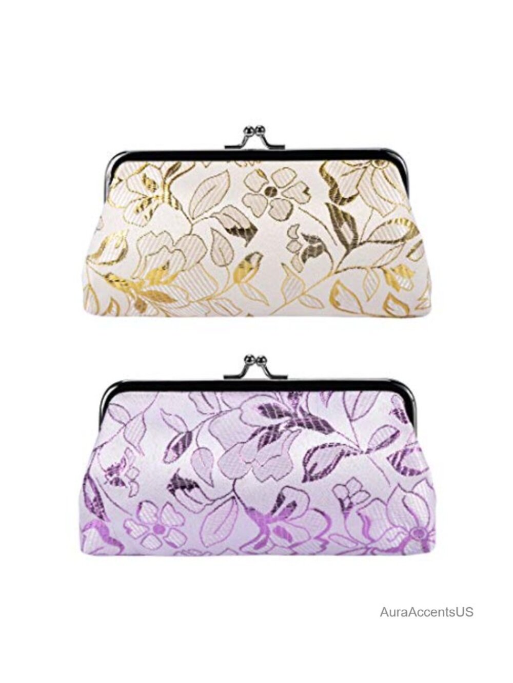 2 Pack Clasp Closure Long Coin Purse Floral Polyester Wallet Women